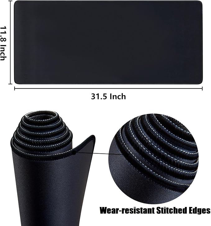 Armindou Large Gaming Mouse Pads, XL 31.5 x 11.8In Computer Desk Matt for Desktop Keyboard and Mouse Office Desk Pad Protector Mats, Black Mousepads Keyboard Mats Pad, Anti-Slip Rubber Base