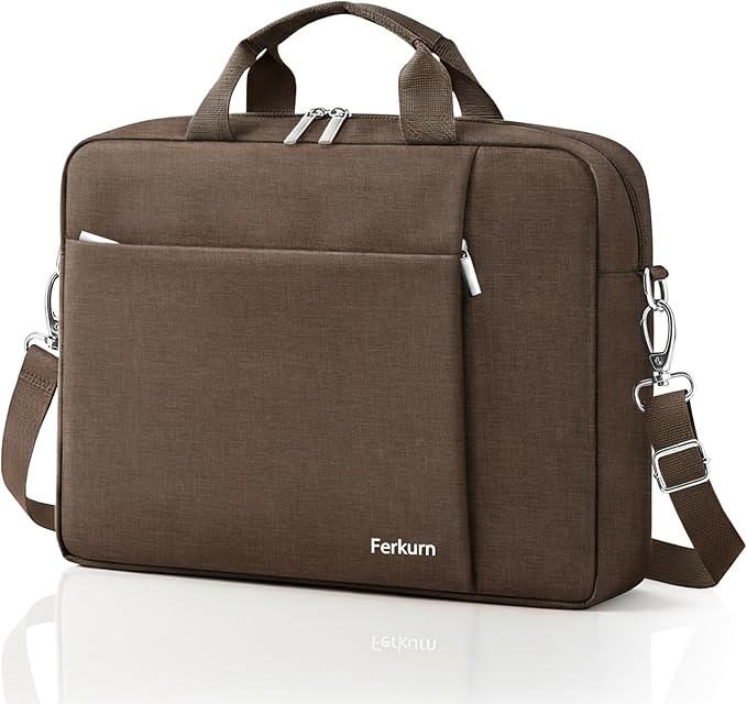 Ferkurn Laptop Bag Case for Women Men Computer Bag Compatible with HP Envy Pavilion Omen/LG Gram/MSI/Dell Inspiron XPS/Lenovo/Acer, Shoulder Strap Carrying Messenger Briefcase, Brown, 15.6 16 Inch