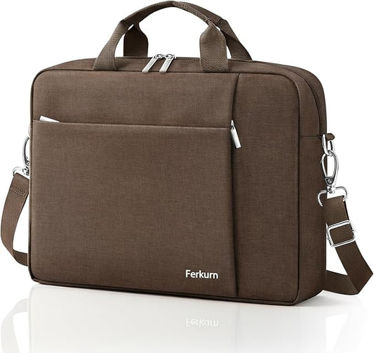 Ferkurn Laptop Bag Case for Women Men Computer Bag Compatible with HP Envy Pavilion Omen/LG Gram/MSI/Dell Inspiron XPS/Lenovo/Acer, Shoulder Strap Carrying Messenger Briefcase, Brown, 15.6 16 Inch