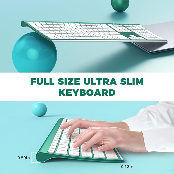 Rechargeable Wireless Keyboard Mouse, Vssoplor Quiet Full-Size Keyboard and Mouse Combo with USB for PC, Windows, Laptop-Blackish Green