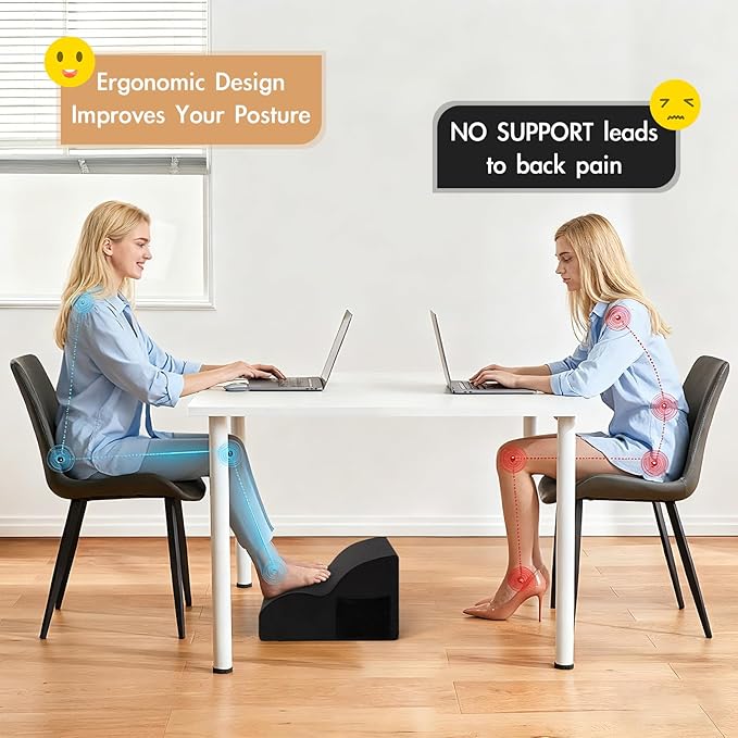 Echaprey Foot Rest for Under Desk at Work,Adjustable Under Desk Footrest Multifunctional 3-Tier Foot Stool with Non-Slip Base and Washable Cover Ergonomic Foot Stool for Office,Home,Car,Travel (Black)