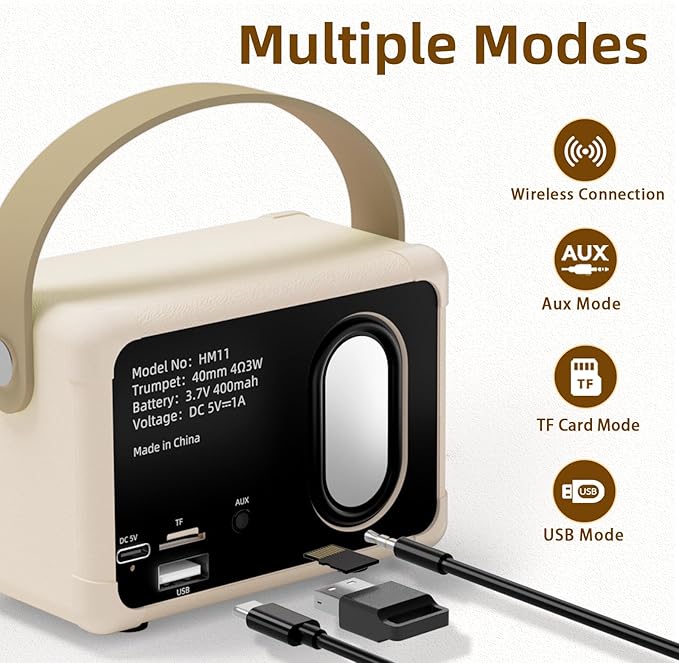 Speaker Retro Female Friend Birthday Gift Ideas Portable Wireless Speaker Gifts for Women,Girls,Friend Old School Style Small Support USB/TF/AUX for Antique Bedroom,Kitchen,Office,Desk Decor(Beige)