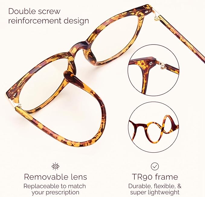 Gaoye 3 Pack Blue Light Blocking Glasses, Retro Round Eyewear Frame Anti Eyestrain Computer Glasses for Women Men - GY1688 (Black+Tea Leopard+Transparent)