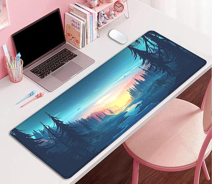 Sunset Wallpaper Desktop Mouse Pad Large,Mountain Desk Pad,Nature Desk Mat for Desktop,Keyboard and Mouse Mat,Gaming Mousepad for Office Home Work (27.5x11.8 in)
