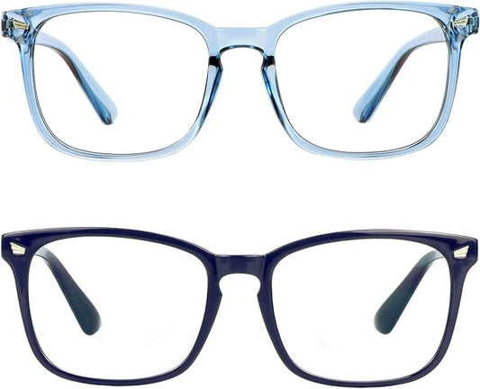 LifeArt 2 Pairs Blue Light Blocking Glasses with Spring Hinge, Computer Glasses, Gaming Glasses, TV Glasses for Women Men (Navy&Blue, No Magnification)