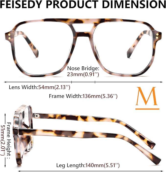 FEISEDY Blue Light Blocking Glasses Fake Nerd Clear Square Computer Lightweight Pilot Glasses Frame Oversized B2866