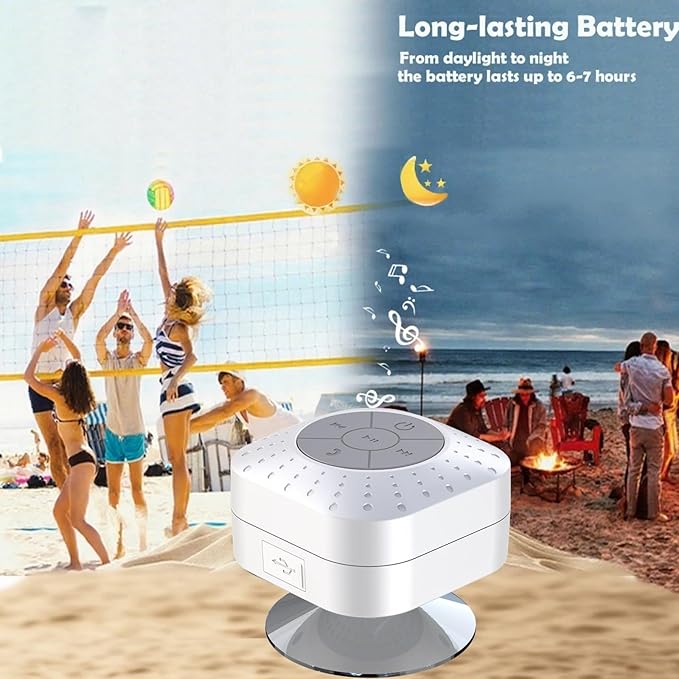 Densleonis Bluetooth Shower Speaker - Mini Wireless Water-Resistant Speaker with Suction Cup of Bathroom Speaker Small Gift for Kids, White