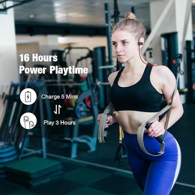 JOYWISE Bluetooth Headphones Wireless Earbuds 16H Playtime Wireless Headphones IPX7 Waterproof Bluetooth 5.3 Running Ear Buds with Mic Stereo in Ear Earphones Sound Isolation for Workout, Sports Red
