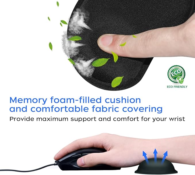 JIKIOU 2 Pack Mouse Wrist Rest, Memory Foam Mouse Wrist Rest Pad Support Cushion with Anti-Skid Rubber Base, Ergonomic Pain Relief Mouse Hand Rest for Gaming,Office, Computer,Laptop(Black)
