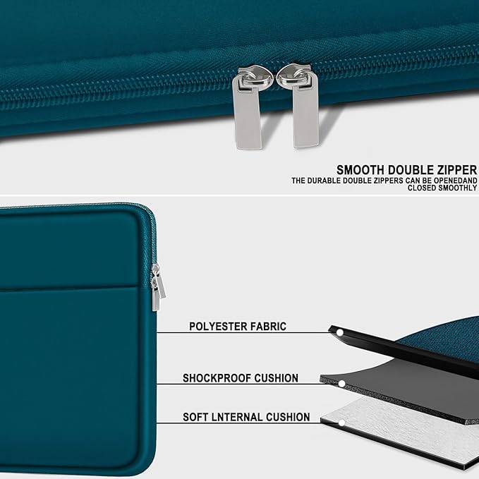 Laptop Sleeve Case 14 inch, Traveling Laptop Cover with Zippered Pocket, Shockproof Protective Carrying Briefcase Computer Bag for 14" MacBook Air/Pro, HP, Dell, Lenovo, Acer, Cyan