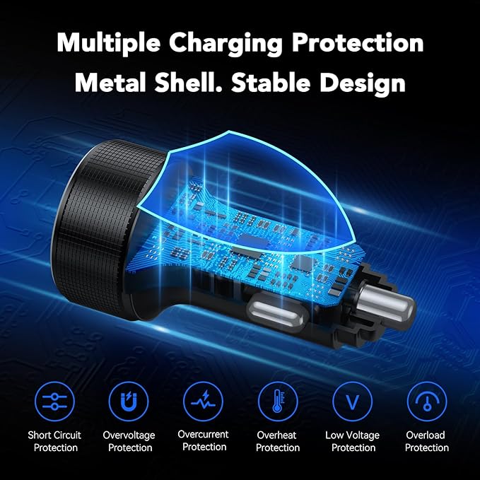 USB C Car Charger, 4 Port 78W USB Car Charger Adapter Fast Charging Multi Port Cigarette Lighter Adapter with Voltmeter Type C Phone Car Accessories for iPhone 17/16/15/14, Samsung Galaxy, iPad