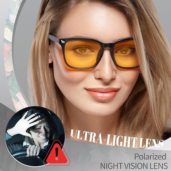 Polarized Sunglasses for Women Men, Night Driving Glasses Anti Glare Yellow Lens UV 400 for Day Night Use