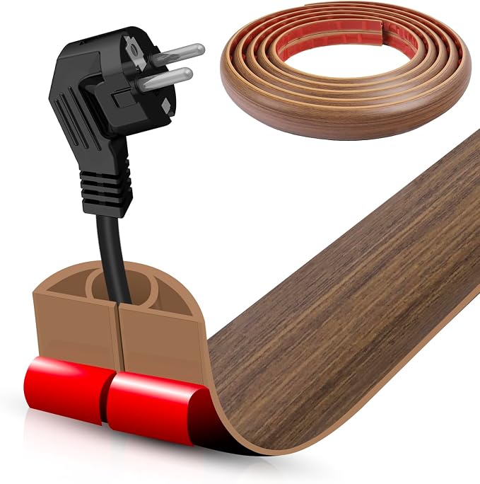Floor Cord Cover Cable Cavity Self Adhesive Cord Hider Floor 10FT Floor Cable Management Power Cord Protector Floor Electric Cord Covers for Offices, Gym, Exhibitions (Misty Brown Wood, 1.18" x 20') by DBHXXMB-HH