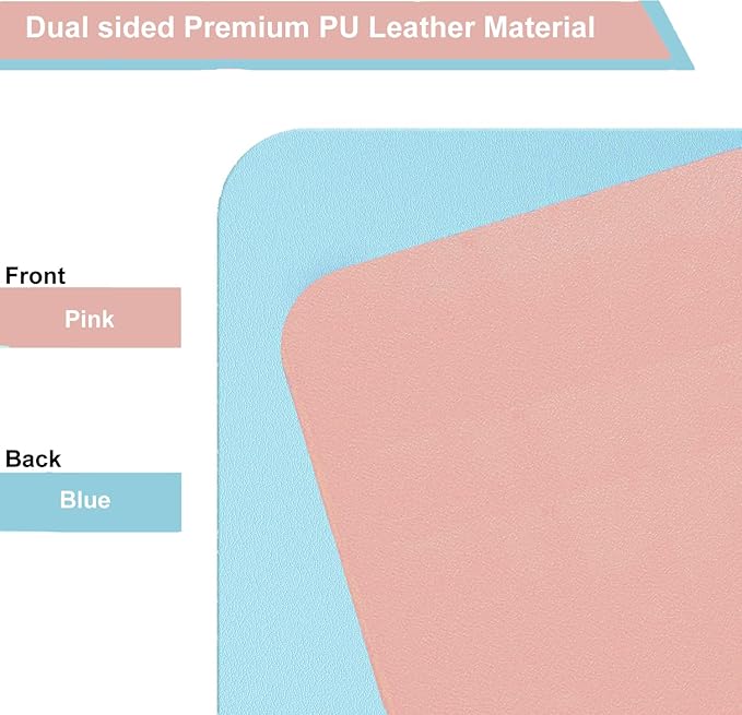 Dual Sided PU Leather Desk Pad, Mouse Pad, Office Desk Mat, Non-Slip Laptop Desk Pad, Waterproof Desk Writing Pad for Office and Home (23.6" x 11.8", Pink+Light Blue)