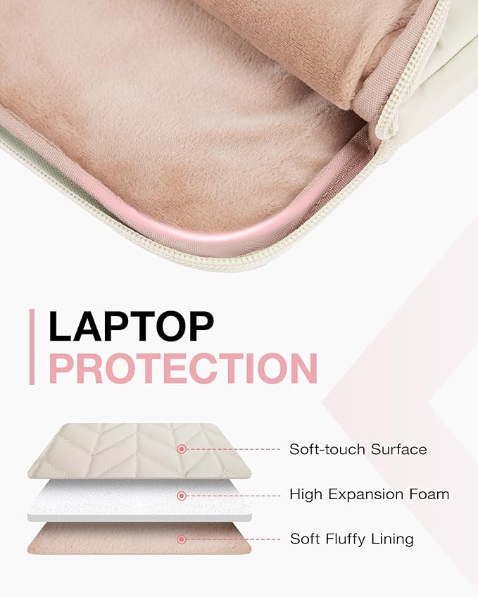 BAGSMART Laptop Case with Handle, Puffy Padded Laptop Bag Sleeve for Women, Portable MacBook Air/Pro Computer Case, 15-16 inch, Beige