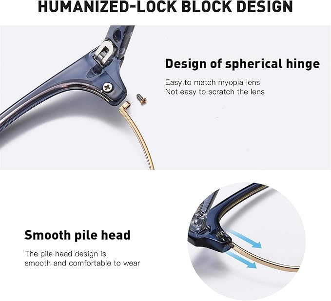 Blue Light Blocking Glasses Vintage Half Frame UV Clear Lens Anti Eyestrain Computer Gaming Glasses for Women Men(P55)