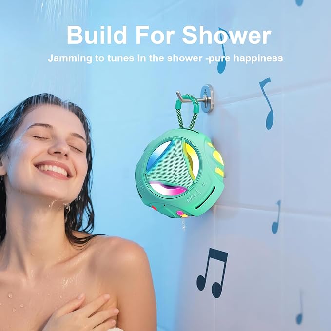 Portable Bluetooth Speaker, IPX7 Waterproof Shower Speaker, Wireless Outdoor Speakers, Floating, Built-in Mic, 24H Playtime with LED Lights, Loud HD Sound, Powerful Bass, Gifts for Unisex - Sky Blue