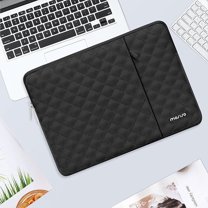 MOSISO Laptop Case 13.3 inch, 13-13.3 inch Laptop Sleeve Compatible with MacBook Air/Pro 13 / Pro 14, HP Dell Acer ASUS Lenovo,Square Quilted Vertical Computer Bag with Pocket&Small Case, Black