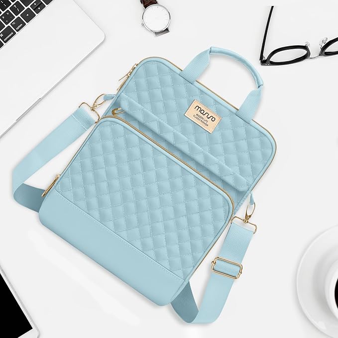 MOSISO 9-11 inch Tablet Sleeve Bag for iPad A16 2025, iPad Air 11 inch M3 M2, iPad Pro 11 M4, iPad 10/9/8/7th, Galaxy Tab A9+/S9/S8/Plus 11, Square Quilted Carrying Case with 2 Pockets, Ice Blue