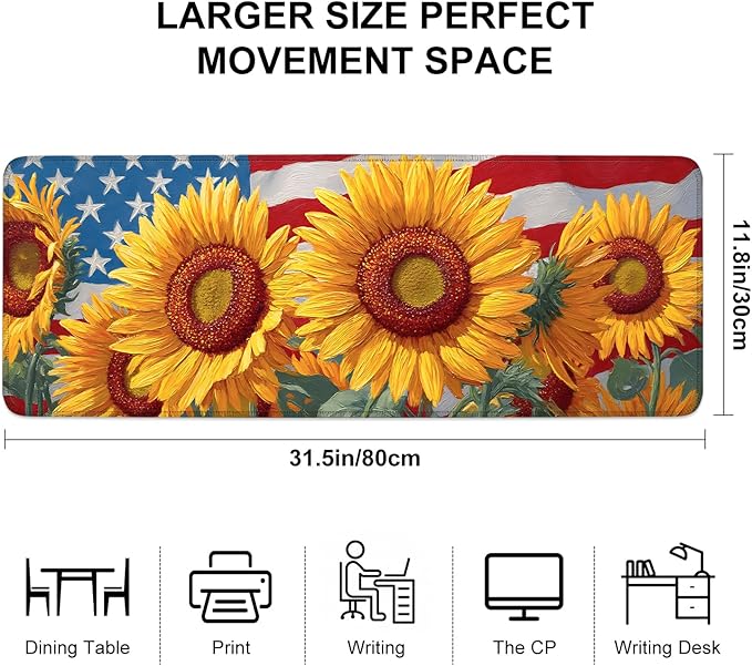 Mouse Pad, Large Anti-Slip with Stitched Edges Desk Mat Desktop Laptop Computer Desk Keyboard Mat,Table Protector Blotter Mat (Sunflower, 31.5" x 11.8")