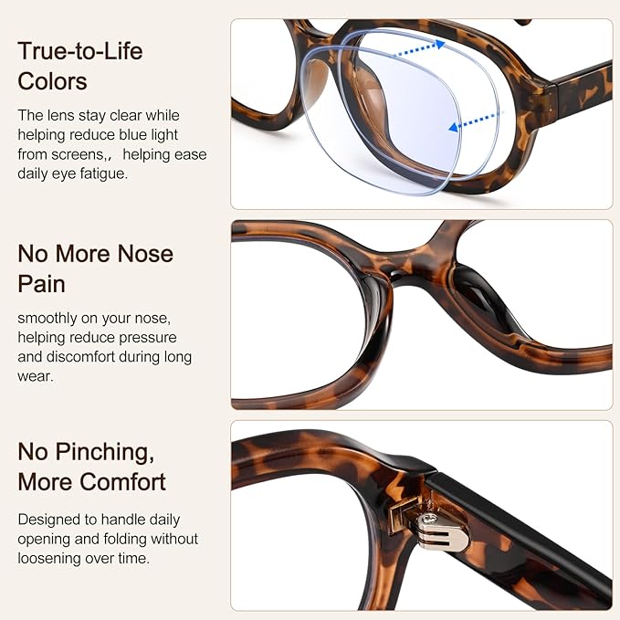 Dollger Blue Light Glasses for Women Oversized Oval Fashion Computer Glasses Retro Chunky Frame Clear Lens