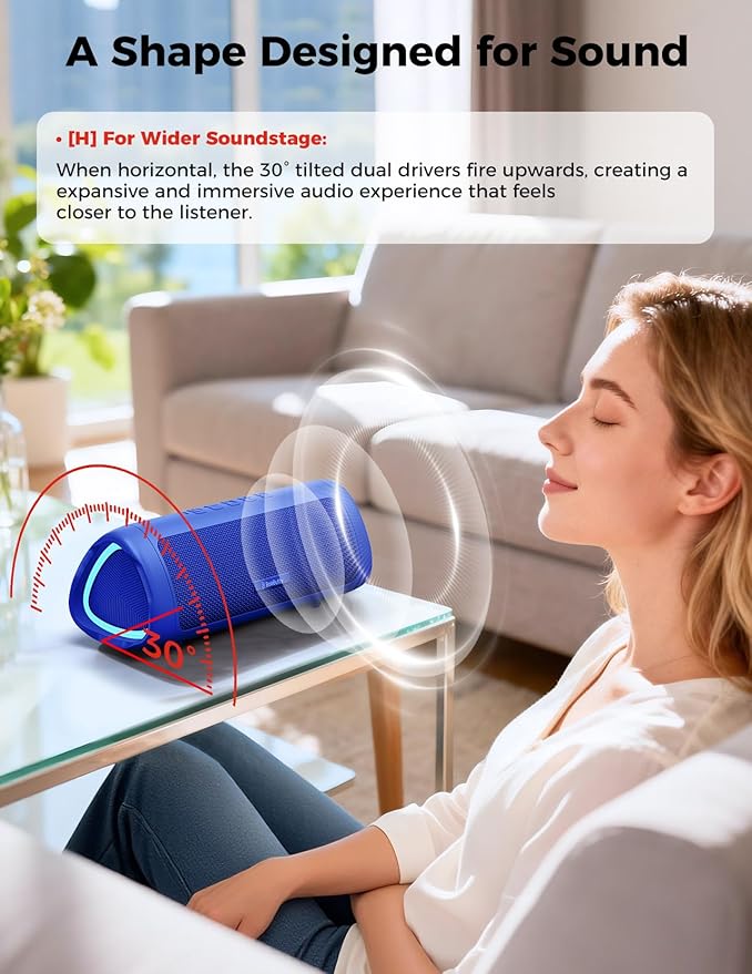 Bluetooth Speaker with HD Sound, Portable Wireless, IPX5 Waterproof, Up to 20H Playtime, TWS Pairing, BT5.3, for Home/Party/Outdoor/Beach, Electronic Gadgets, Birthday Gift (Blue)