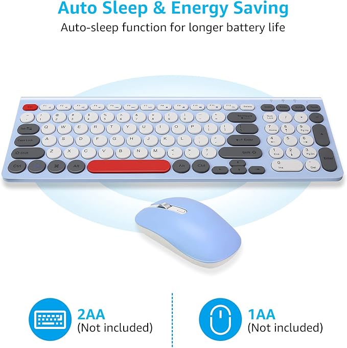 LeadsaiL Wireless Keyboard and Mouse Combo, Wireless USB Mouse and Computer Keyboard Set, Compact and Silent for Windows Laptop, Desktop, PC- Colorful