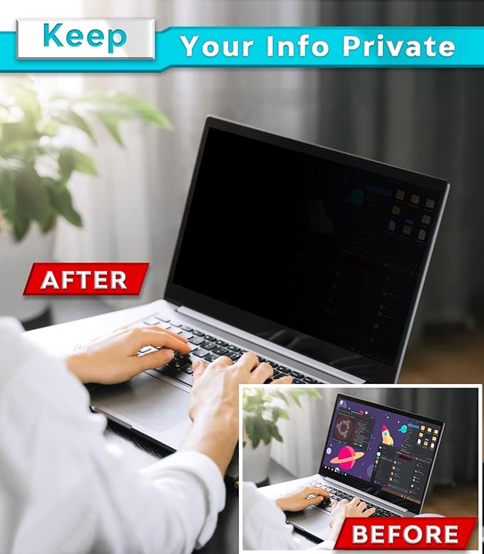 PYS 17" Laptop Privacy Screen Protector - Removable 17.3 Inch 16:9 Laptop Screen Privacy Shield, Anti Glare & Blue Light Screen Filters for Lenovo Hp Dell Acer Asus Thinkpad Envy Xps