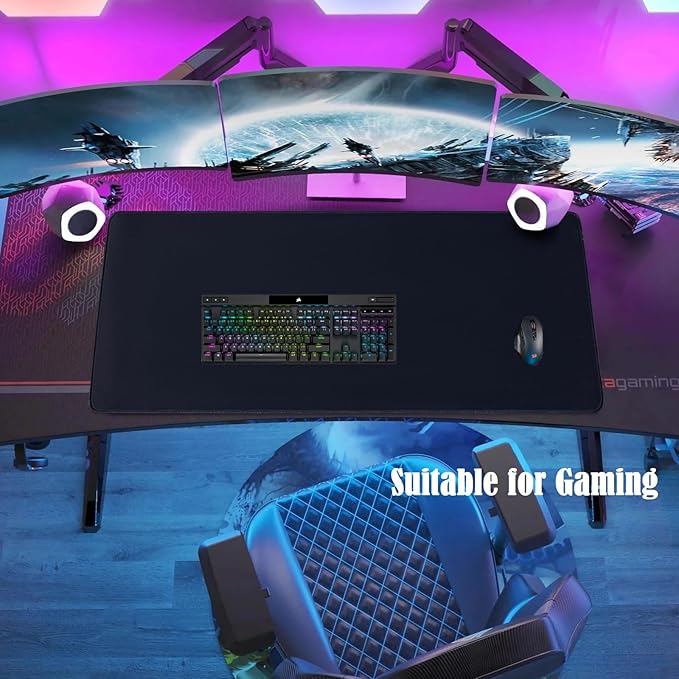 Armindou Large Gaming Mouse Pads, XL 31.5 x 11.8In Computer Desk Matt for Desktop Keyboard and Mouse Office Desk Pad Protector Mats, Black Mousepads Keyboard Mats Pad, Anti-Slip Rubber Base
