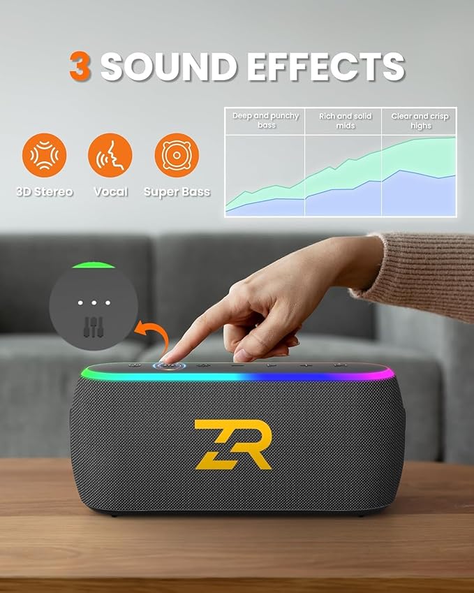 Bluetooth Speaker, Portable Wireless Speakers with Hooks, 40W Deep Bass EQ, IPX6 Waterproof, Bluetooth 5.3 TWS, RGB Lights, 15H Playtime, Built-in Battery for Outdoor Camping Beach (Black)