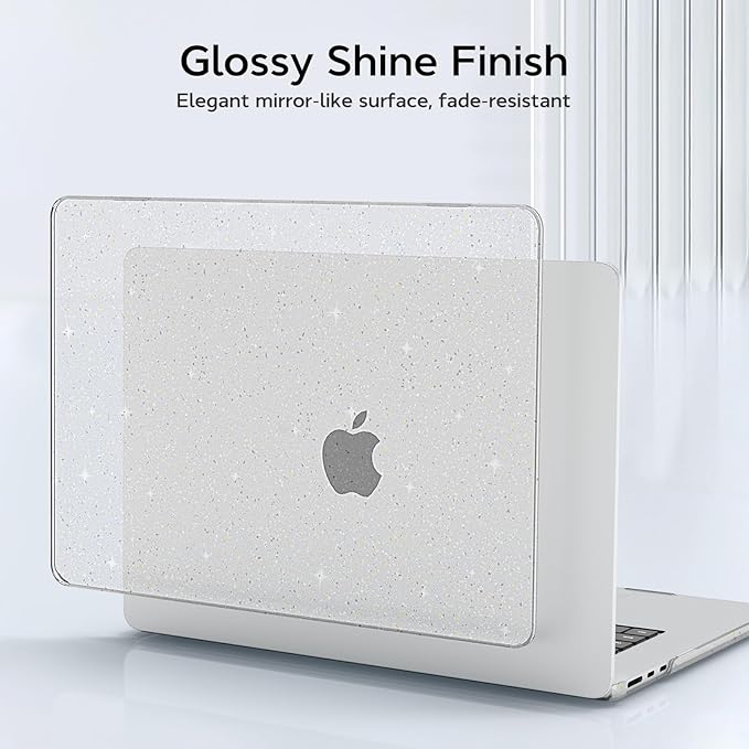 B BELK Compatible with MacBook Air 13 inch Case M5 2026-2022 M4 M3 M2 A3449 A3240 A3113 A2681, Glitter Plastic Hard Shell+Keyboard Cover+Screen Protector for MacBook Air 13.6 inch Case, Sparkly Clear