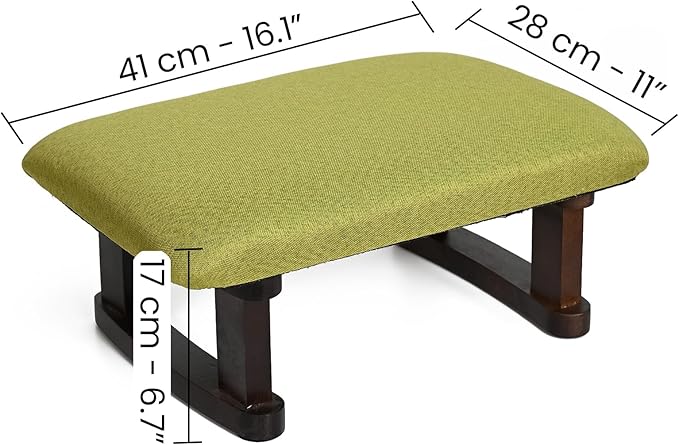 Small Footstool Office Under Desk Ottoman Padded Hassock 16.1"(41cm) x 6.7"(17cm) with Wooden Legs Modern Living Room Bedroom Work Nail Salon Compact Footrest Stool Relaxation Rest Foot Stool (Green)
