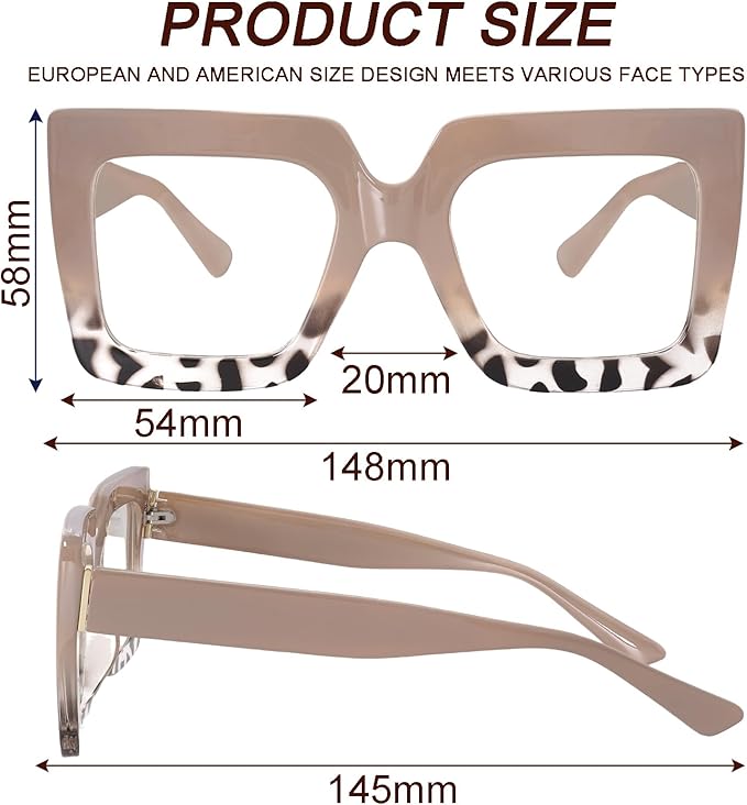 hoyuwak Oversized Square Blue Light Glasses Big Frame Computer Eyewear Thick Fashion Clear Glasses for Women Fashion