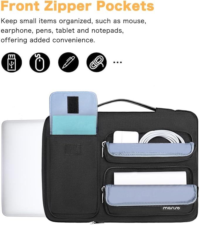 MOSISO 360 Protective Laptop Case 13.3 inch, 13-13.3 inch Laptop Sleeve Compatible with MacBook Air/Pro 13 / Pro 14, HP Dell ASUS Lenovo, Side Open Bag with 2 Raised&1 Flapover Pockets, Black