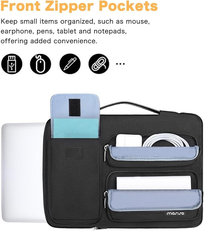 MOSISO 360 Protective Laptop Case 14 inch, Laptop Sleeve Compatible with HP Lenovo Dell ASUS Acer, HP Stream,Dell Latitude, Lenovo IdeaPad, Side Open Bag with 2 Raised&1 Flapover Pockets, Black