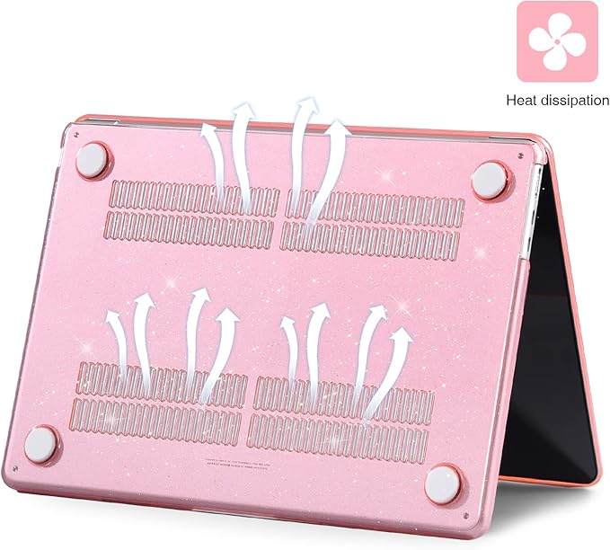 EooCoo Case Compatible with MacBook Air 13 inch M5 2026-2022 Release M4 M3 M2 A3449 A3240 A3113 A2681, Glitter Hard Shell&Keyboard Skin Cover&Screen Protector for Mac Air 13.6 inch, Sparkly Pink