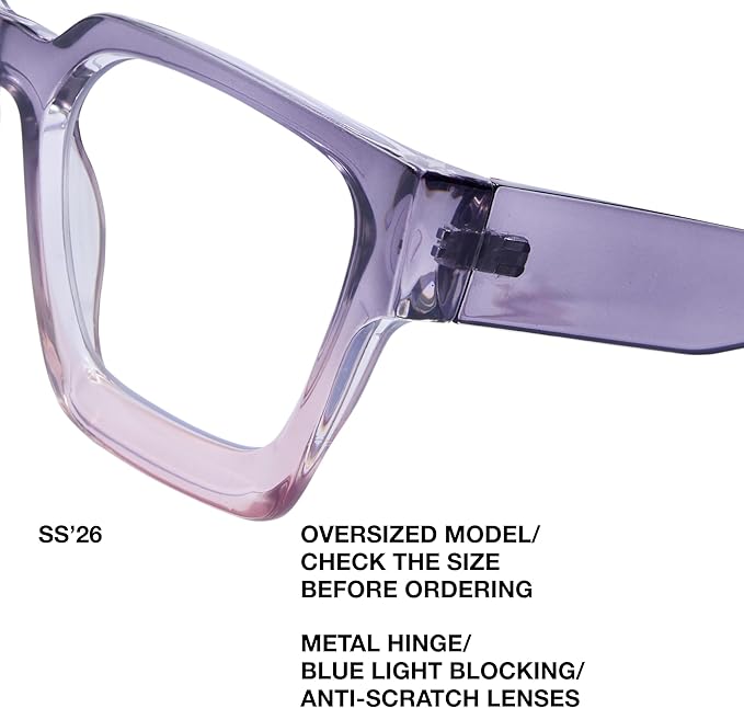 livho Oversized Eyewear Frame for Woman and Men - Rectangle Fashion Glasses for Computer, Chic Preppy Frame