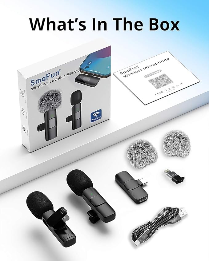 Wireless Lavalier Microphone for iPhone - Android, iPad, Tablets, Bluetooth Mini Microphone with Noise Canceling,65FT Transmission,6H Battery Life, Professional Lapel Mic for Video Recording