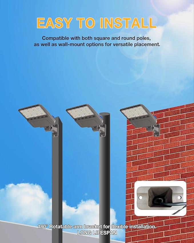 LED Parking Lot Light, 150W LED Shoebox Light with Arm Mount, 21000LM 5000K Daylight, IP65 Waterproof, UL & ETL Certified, Dusk to Dawn, LED Area Light for Parking Lot and Sports Stadium