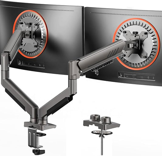 ErGear Dual Monitor Arm, Full Adjustable Monitor Mount for 17–34″ Screens, Fast Install Computer Monitor Stand with Tool-Free VESA Mount, Max Load 19.8 lbs, Max VESA 100x100mm - Grey