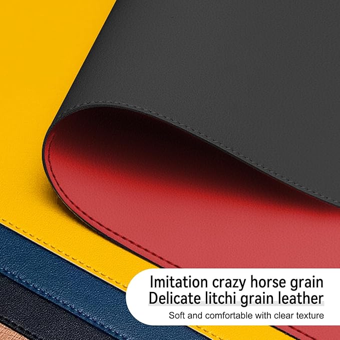 Dual Sided Leather Desk Mat - Waterproof Desk Pad - Ideal for Large Mouse Pad and Desk Mats on Top of Desks (Black, 33"*13")