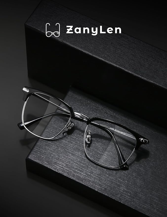 ZanyLen Blue Blocker Glasses for Men Metal Browline Computer Gaming Glasses Filter Blue Ray