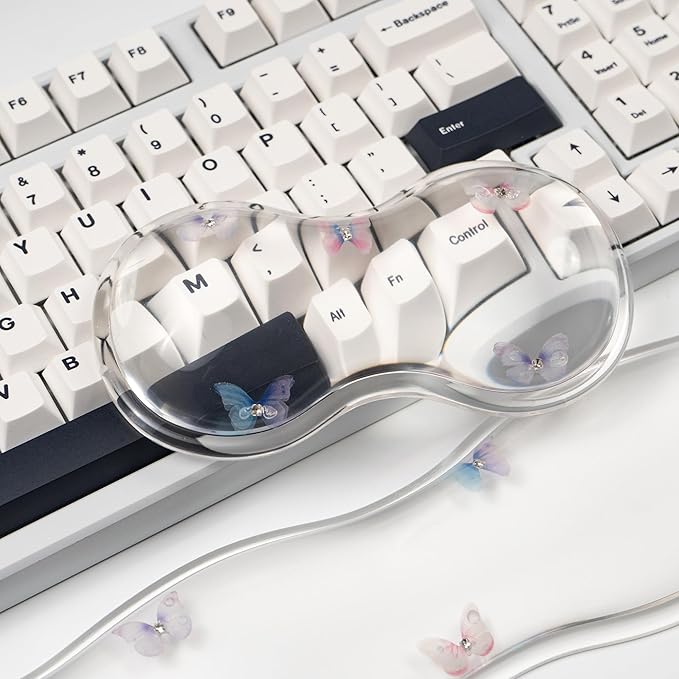 Gel Keyboard and Mouse Wrist Rest Set – Clear Wrist Rest for Computer Keyboard 60%/68%/75%, Comfort & Support for Typing and Gaming (Cute Butterfly)