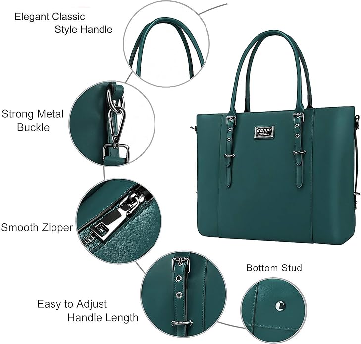 MOSISO Laptop Bag for Women, Waterproof Vintage PU Leather Briefcase Shoulder Computer Laptop Tote Bag for Office Work