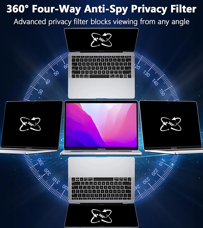 PYS 4 Way 360 Degree Macbook Air Privacy Screen for MacBook Air 13 Inch (2018-2021, M1),4 Directions Horizontal and Vertical All Around Anti Spy macbook privacy Film,Anti-Glare Protector