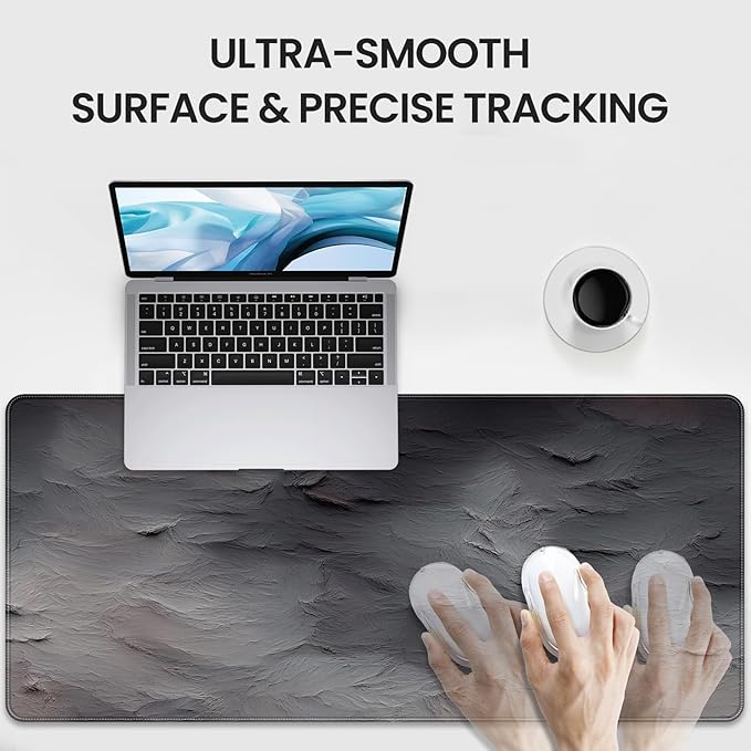 XXL Gray Mouse Pad with a Cement Wall Texture Design, 35.4 x 15.7 inches, Non-Slip Rubber Base, and Waterproof Microfiber Cloth Surface, Suitable for Home Office and Work environments.