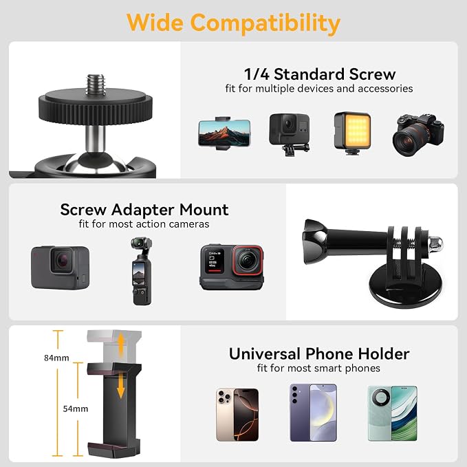 UTEBIT 66mm Strong Magnetic Base Mount for Action Camera, Magnet Camera Mount with 360?? Rotation Ball Head & Phone Holder Mount, Compatible with Gopro Hero, DJI Osmo Action Osmo Nano, Insta360, Black - Image 4