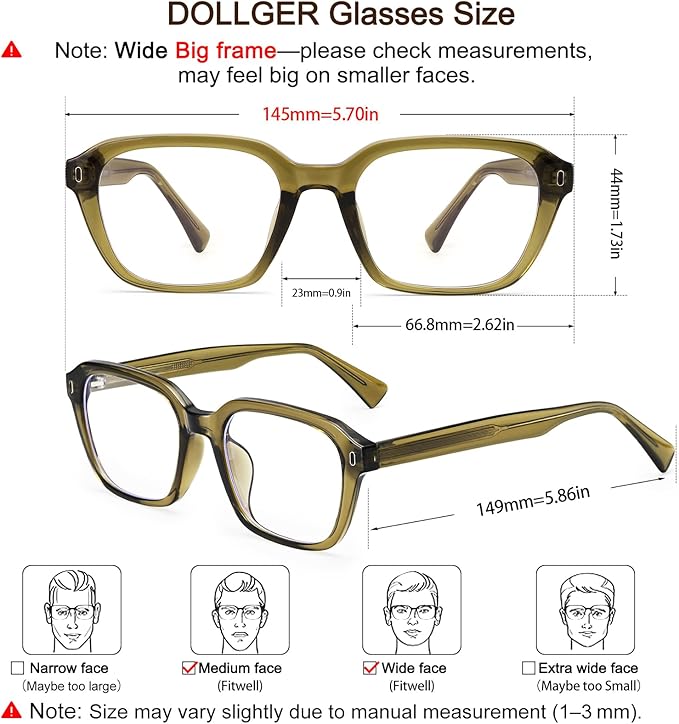 Dollger Blue Light Glasses Men Rectangle Vintage Anti BlueLight Blocking Glare Cute Trendy Computer Gaming UV Eyeglasses