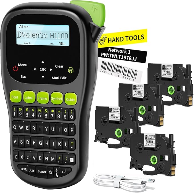 Label Maker Waterproof-Labels, Wire Label Maker Machine with 4 Tapes, Laminated Handheld Label Printer, Backlit & Portable & 3 Cable Modes, H1100 Labeler for Industrial Office Organization