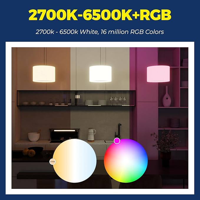 Lightinginside Smart Light Bulbs 6 Pack, Smart Bulb Works with Alexa/Google Home/SmartLife, CRI>90, RGBCW Color Changing LED Light Bulbs, 2.4G WiFi Bluetooth A19 E26 Bulb, No Hub Required, ETL Listed